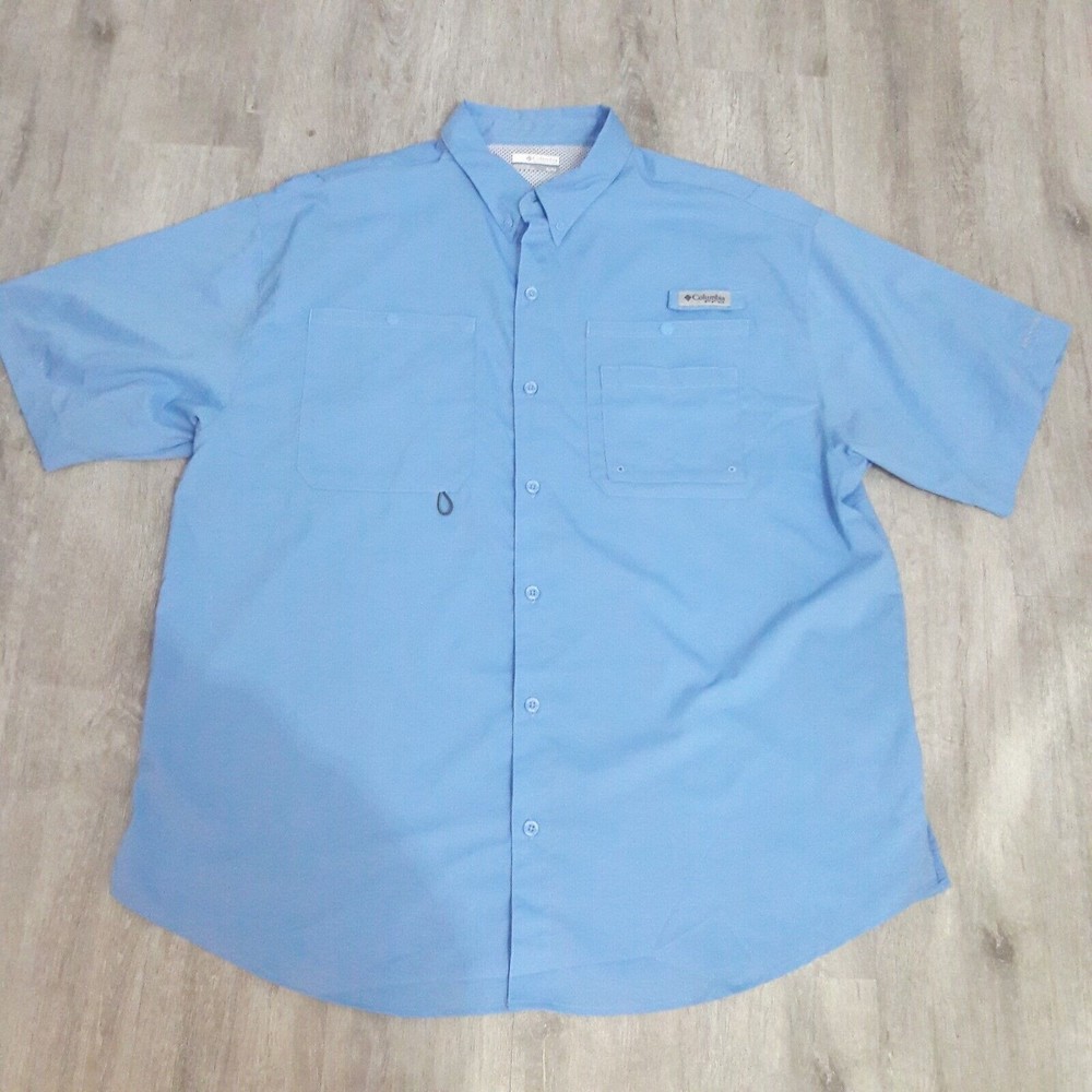 Columbia PFG Mens Fishing Shirt Button Down Omni-Shade Vented XL Blue SS Shirt